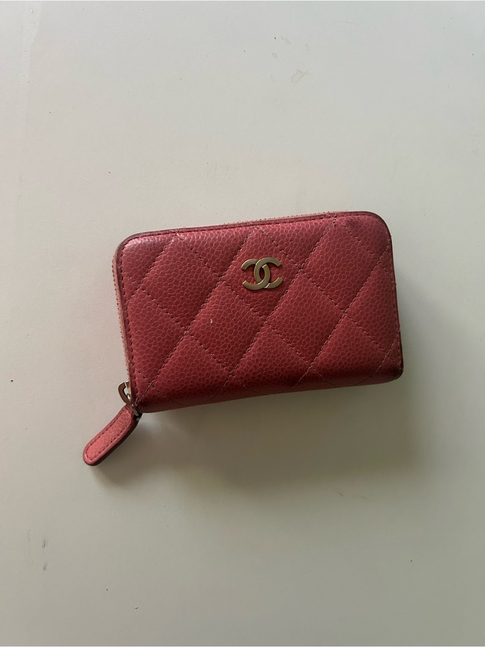 CHANEL Quilted Zip Wallet in Rose Pink with Gold CC